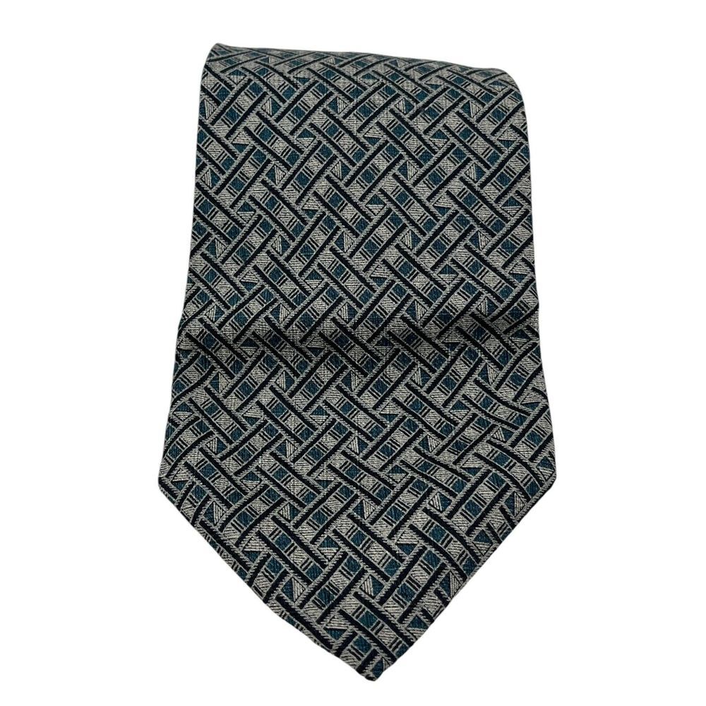 NICK HILTON COLLECTION Men's Geometric Blue Gray Tie‎ 100% Silk 56" x 4"